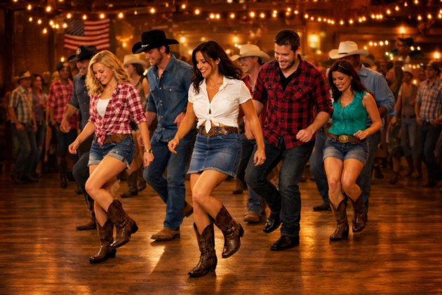 Line dancing on the festival floor